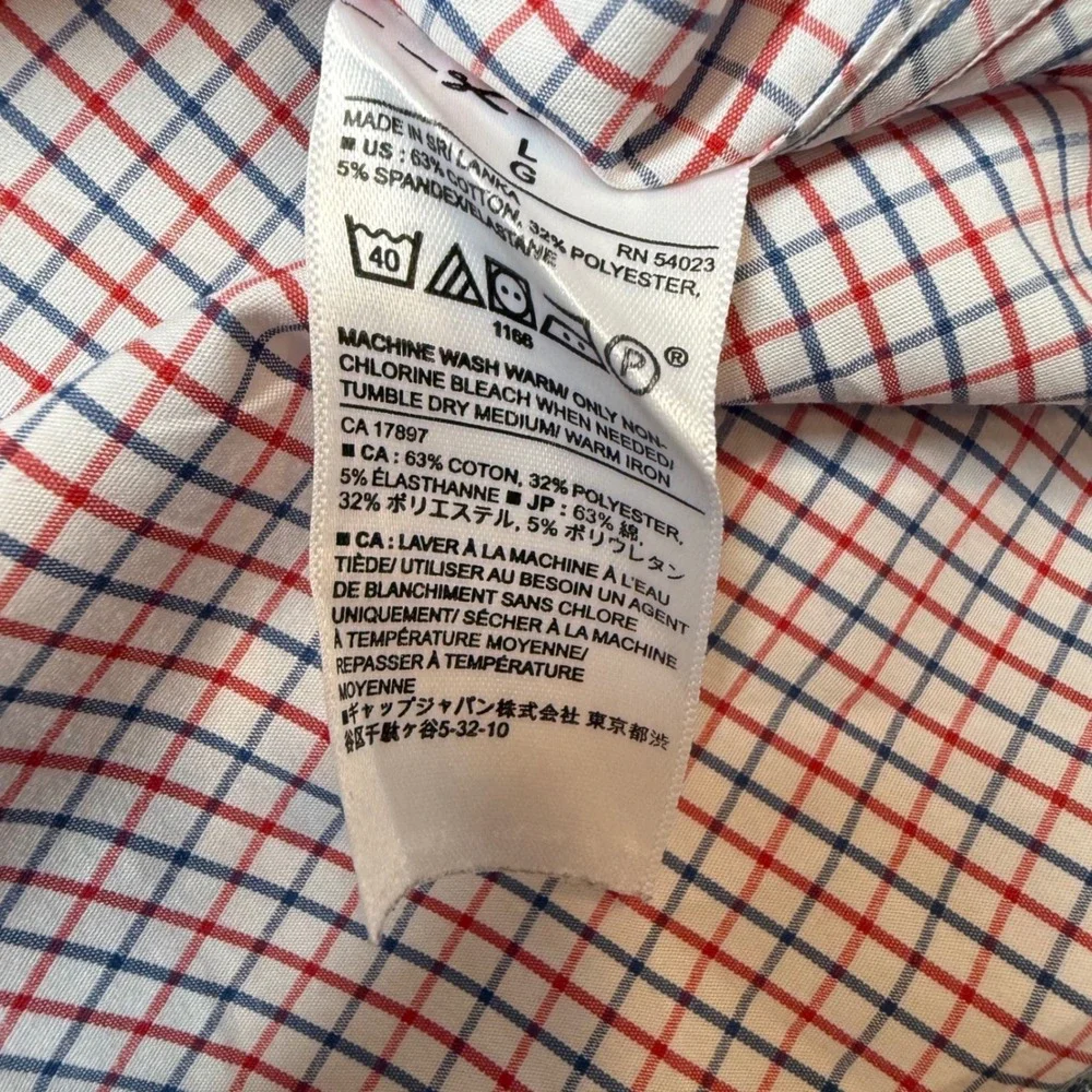 Banana Republic Tech Stretch Shirt Mens L Slim Fit Red Blue Plaid Button Down